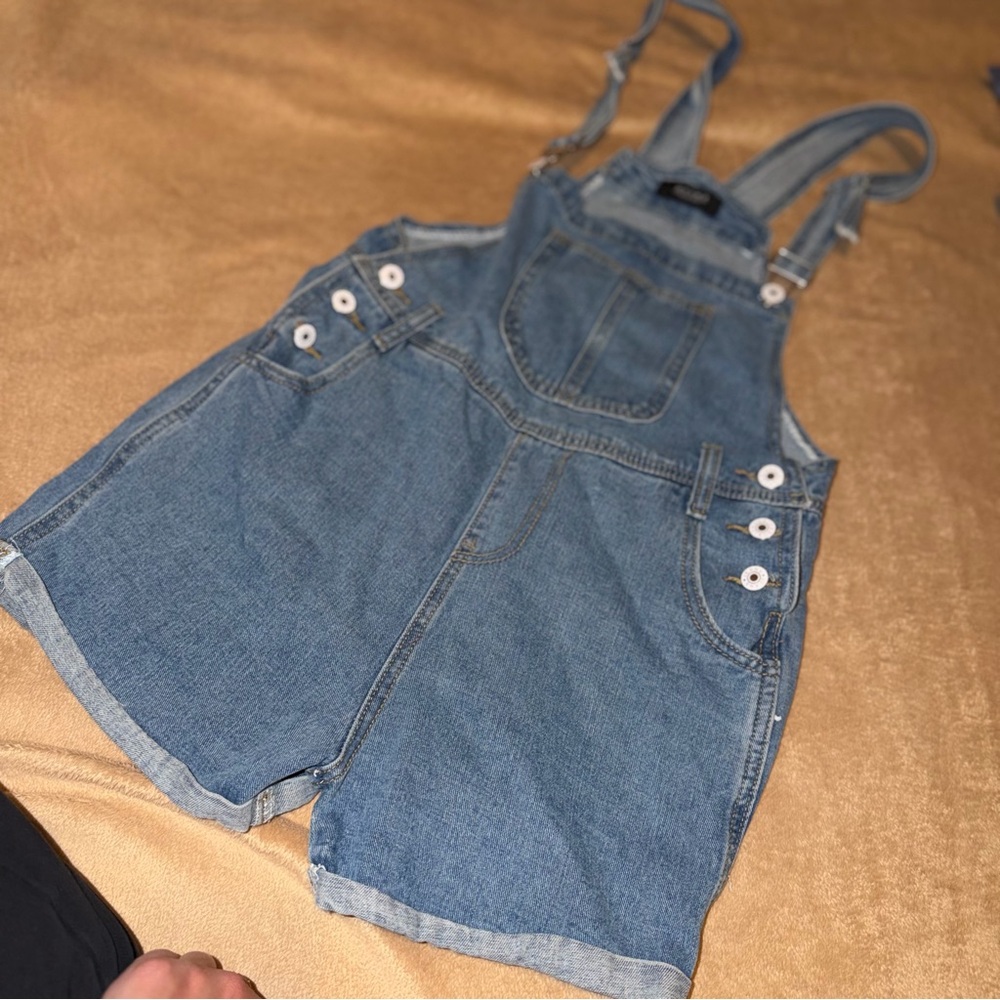 Light Wash Overall Shorts